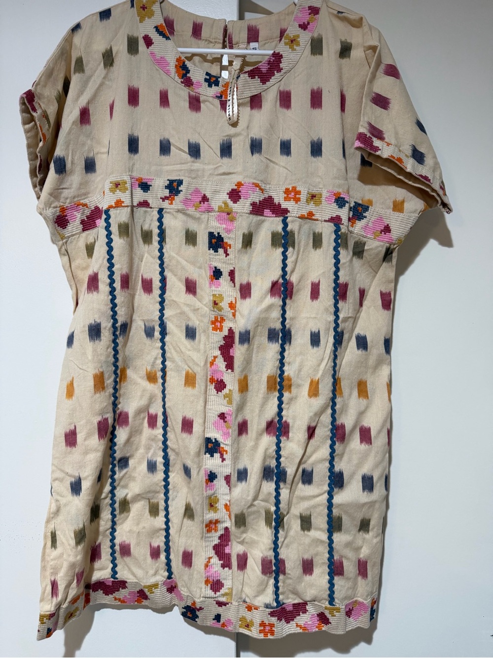 Uncle Frank Cream Multicolor Embroidered Short-Sleeve Dress